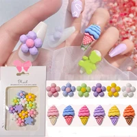 12pcsbag cute cartoon resin charms flowers nail drill mobile phone case decoration nail art accessories donut ice cream