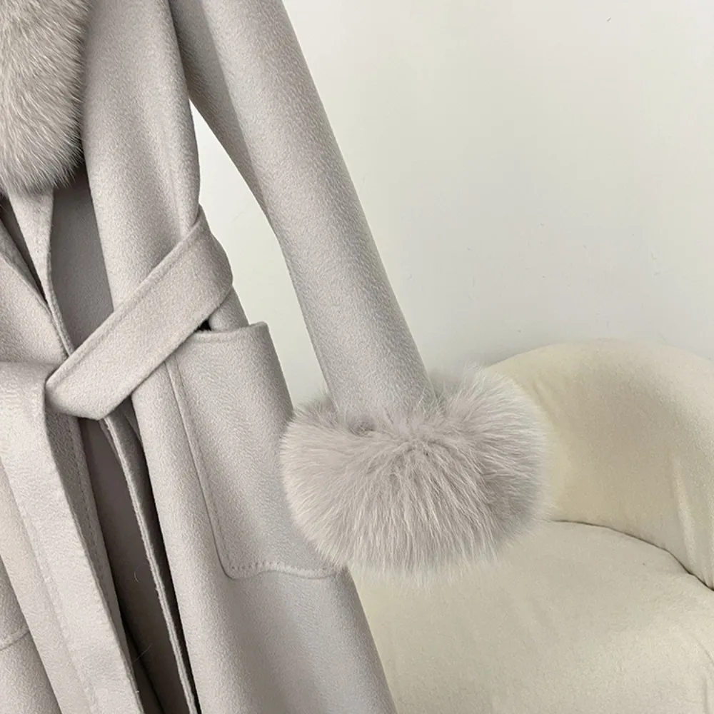 Oftbuy Женское Длинное Шерстяное Пальто С Воротником Из Натурального Лисьего Меха