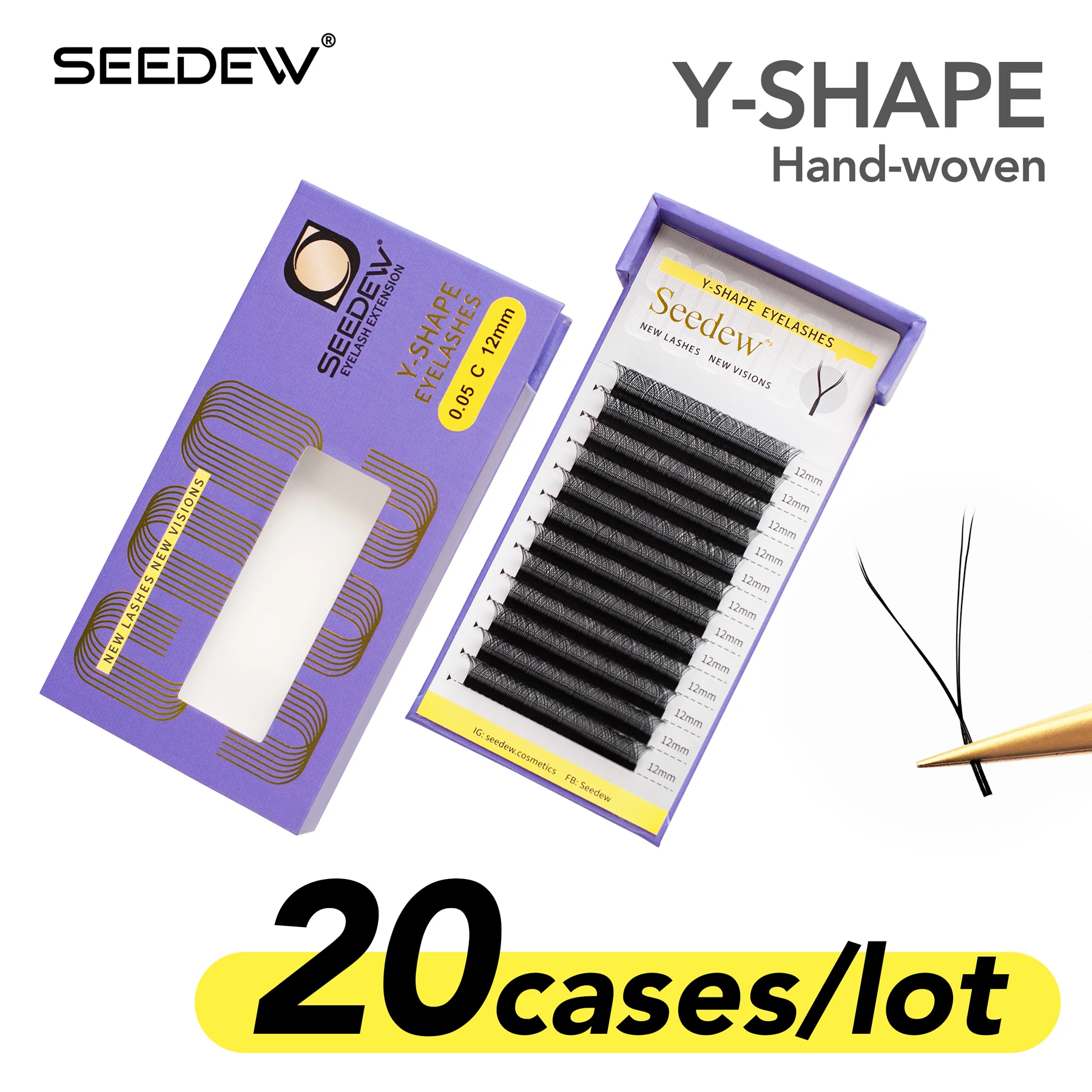 

SEEDEW YY Shape Black Eyelashes Extensions Wholesale 20cases/lot Two Tip Lashes C/D Curl High Quality False Individual Eyelashes