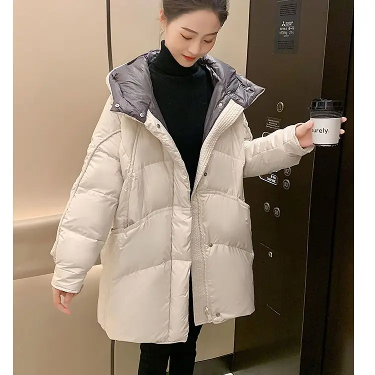 Down Cotton Jacket Women's Medium Long 2023 New Fashion Big Pocket Winter Warm Down Jacket Cotton Padded Parkas Clothes S51
