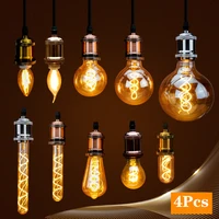 4pcslot retro spiral light led filament bulb 220v st64 g125 g95 g80 t45 c35 a60 4w 2200k vintage lamps for decorative lighting