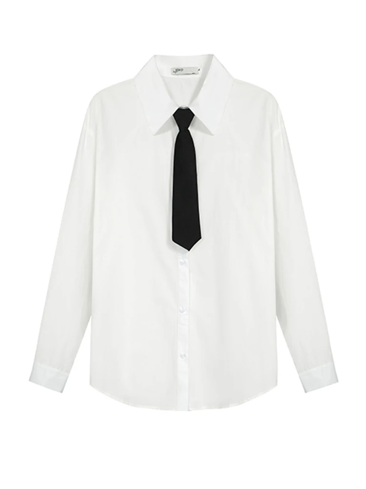 

Autumn Women Harajuku Japanese Fashion Y2k Streetwear Preppy Style Shirts Wieh Tie Classical Long Sleeve Basic Blouses Vintage