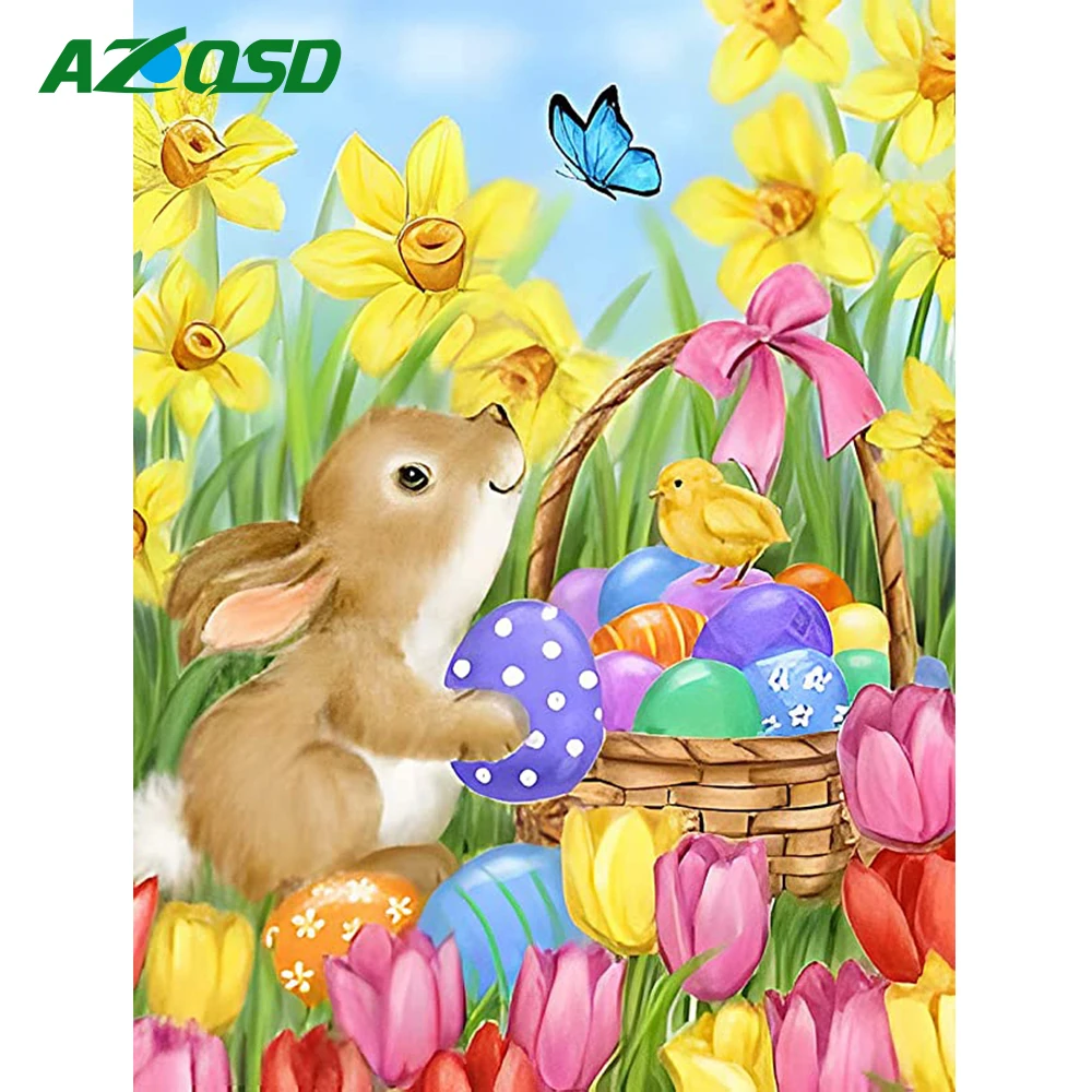 

AZQSD Diamond Mosaic rabbit Sale Cross Stitch Embroidery animal Picture Rhinestone Painting flowers New Arrival Handmade Gift