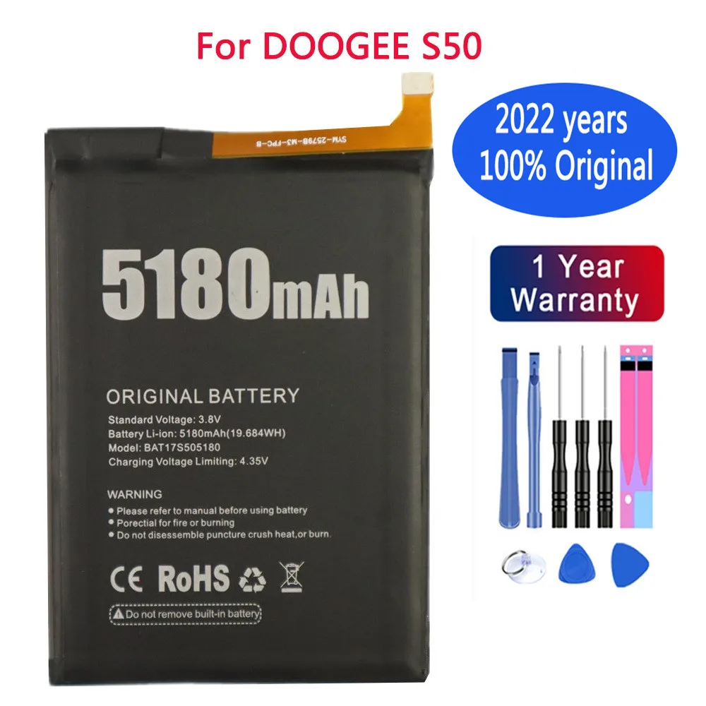 

2022 год, 100% оригинальный аккумулятор Для DOOGEE S50 5180 мАч BAT17S505180, высококачественный аккумулятор для мобильного телефона + Инструменты