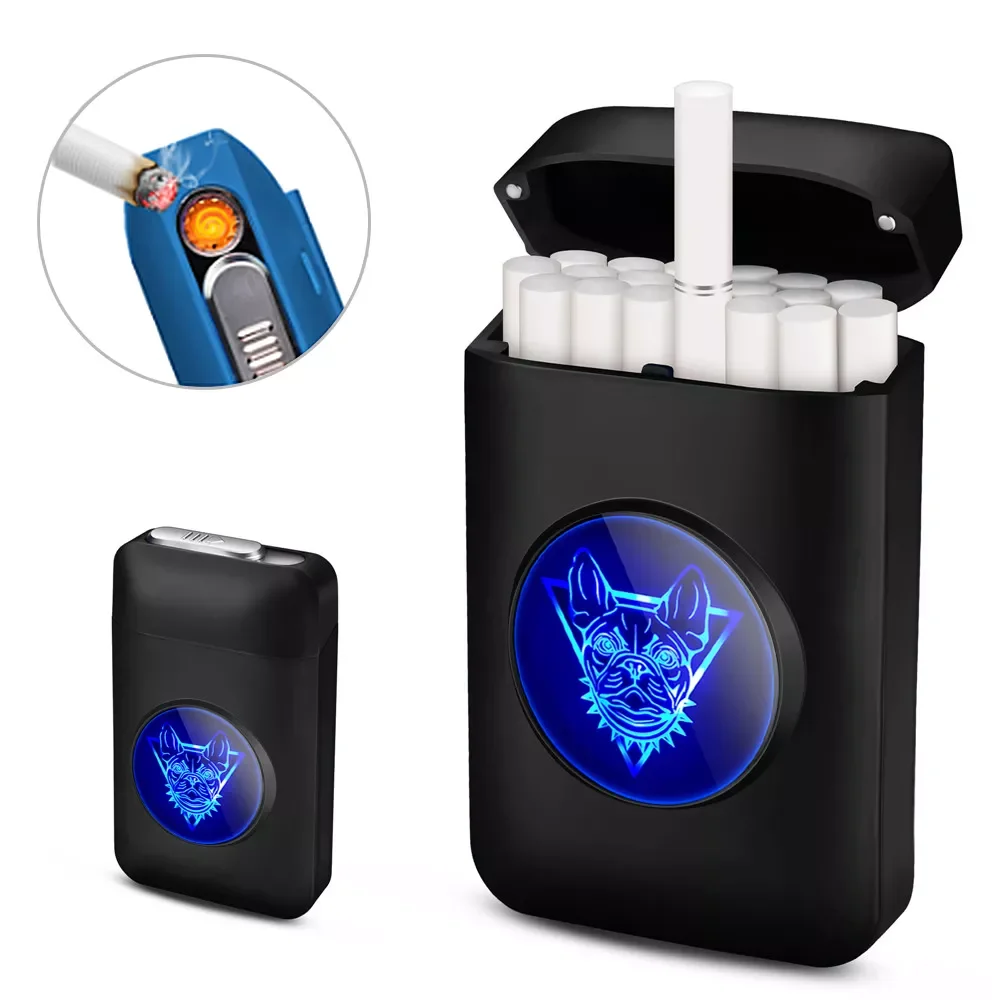 

Cigarettes Cases With USB Windproof Lighter LED Display 84mm Cigarettes Storage Box Portable Tobacco Case Holder Smoking Tool