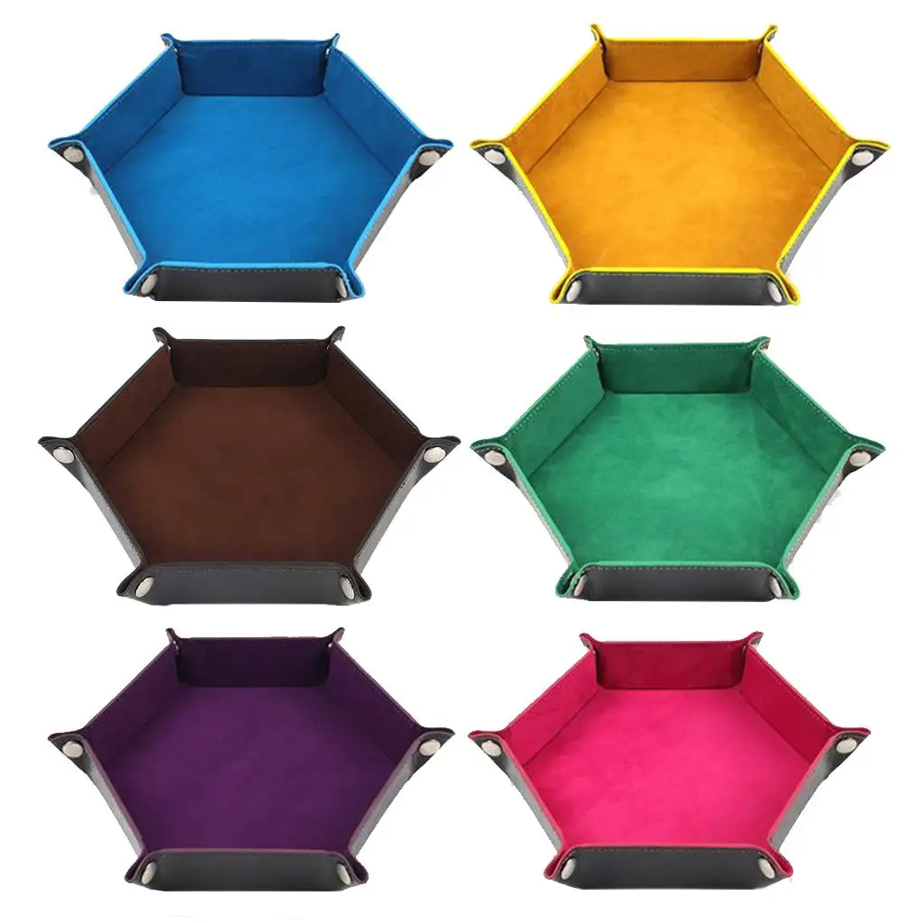 

Foldable Hexagon Dice Tray Box Leather Key Storage Coin Tray Dice Table Board Games Dice Hexagon Tray Box Jewelry Storage Box