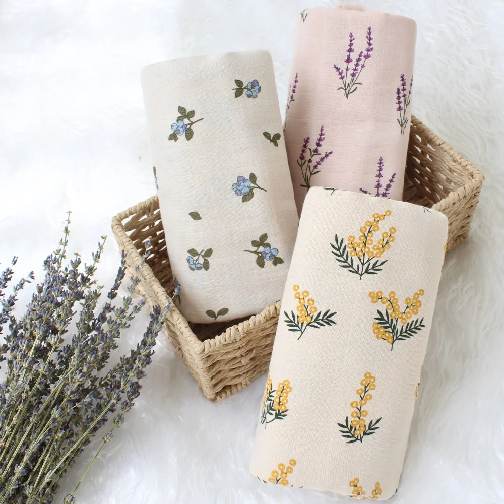 

Baby Swaddle Wrap 100% Organic Cotton Muslin Blankets for Newborn Infant Receiving Blanket Swaddle Flower Print Gauze Bath Towel