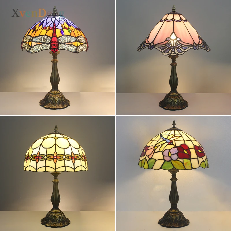 

Средиземноморская модель, прикроватная настольная лампа для спальни, столовой, гостиной, витражные светодиодные осветительные приборы Тиф...