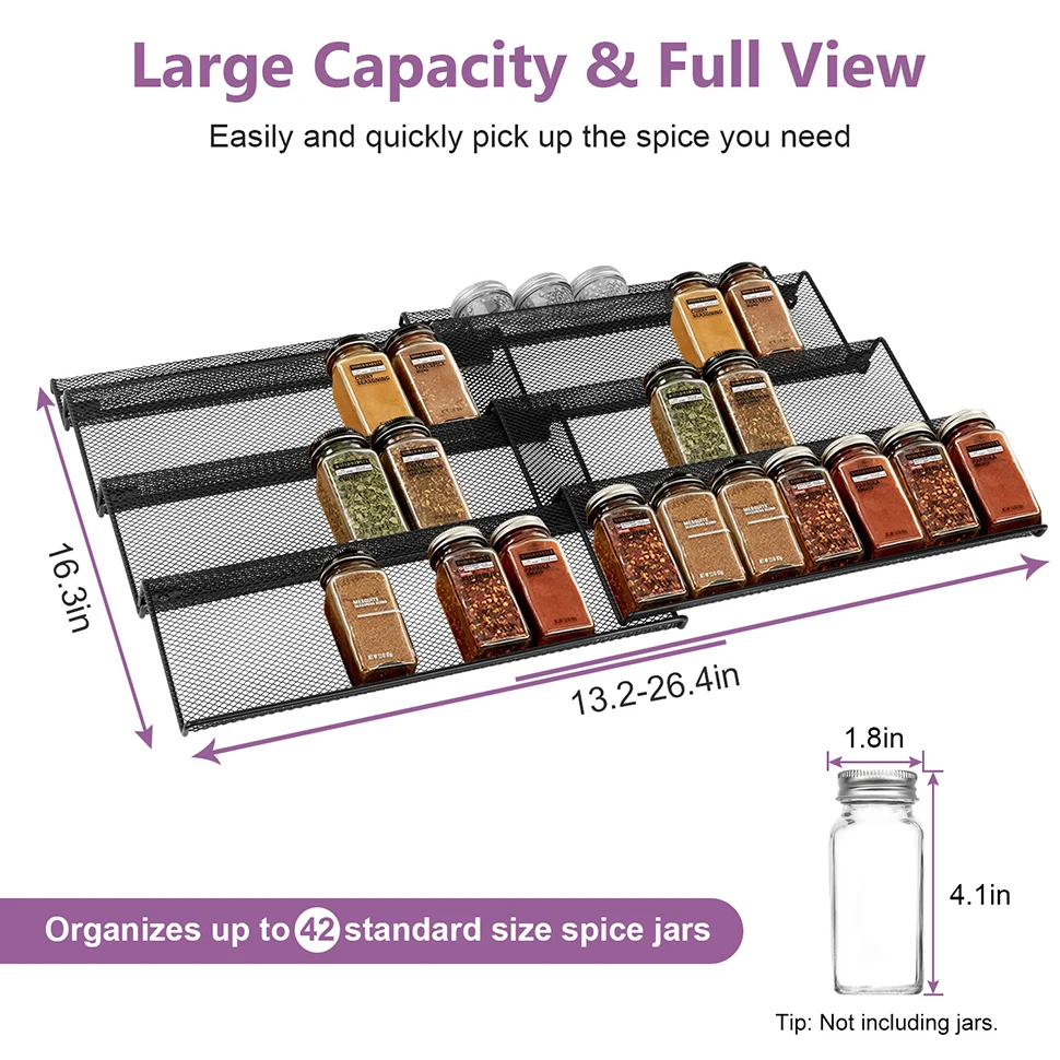 

Iron drawer spice rack adjustable stacked ladder black transparent seasoning tank storage rack