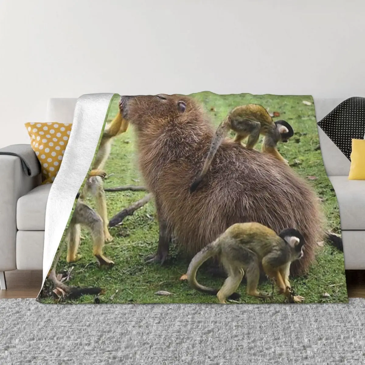 

Capybara Monkey Flannel Throw Blanket Funny Animal Blanket for Sofa Couch Soft Bedding Throws