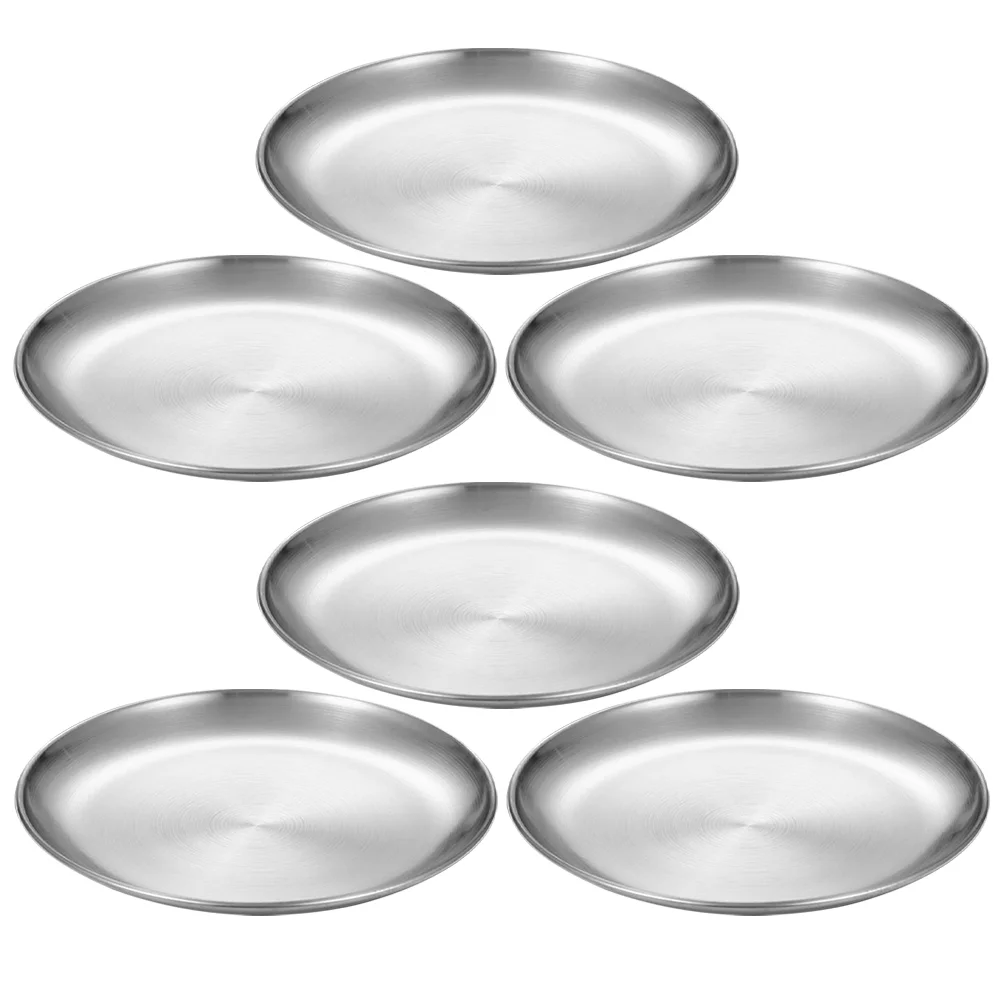 

6 Pcs Stainless Steel Plate Kids Plates Dishes Toddler Serving Circle Tray Dinner Breakfast Metal for Eating