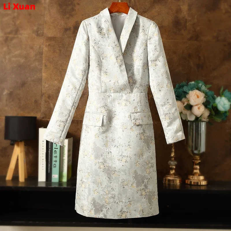 

Женское жаккардовое длинное платье, элегантное жаккардовое ажурное платье с воротником-стойкой, весна-осень 2023