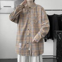 harajuku plaid vintage blouses men 2022 japanese man streetwear high quality shirt long sleeve male casual button up retro shirt