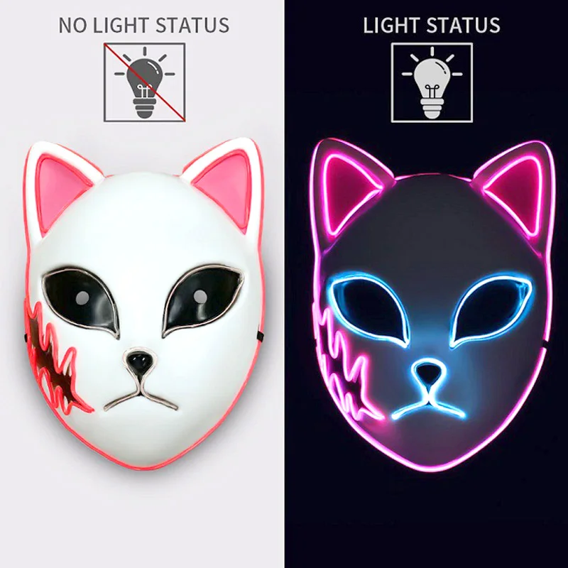 

Halloween Cat Face Mask Led Glowing Cartoon Cosplay Props For Women Anime Cosplay Masks Fox Masks Decoration Cute Haunted House