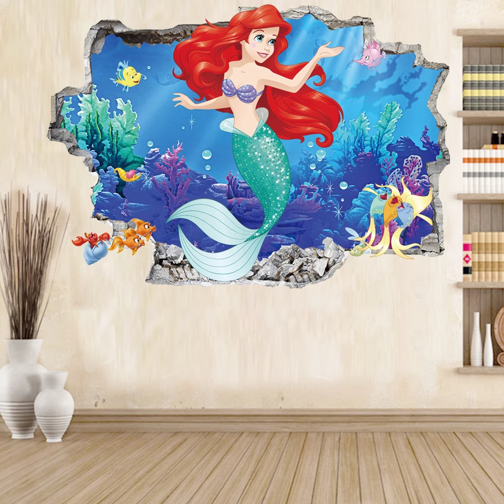 Cute Mermaid princess Wall Stickers For Kids Room Height Measure fairy tale Cartoon DIY Decor Mural Girls Room Decoration gift