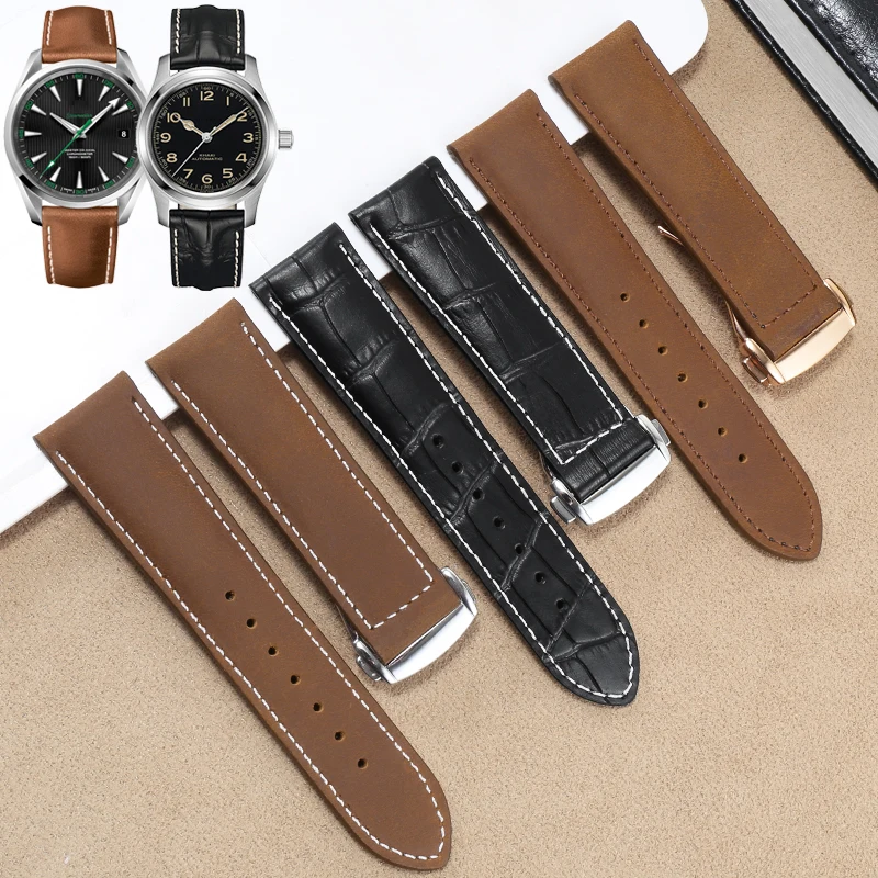 

Genuine Leather Watchband With Substitute Khaki Jazz Aviation Field Series Straight Interface Frosted Cowhide Strap 20/22/23mm