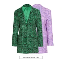 spring new fashion coat temperament retro print snake print contrast color stitching mid length suit jacket