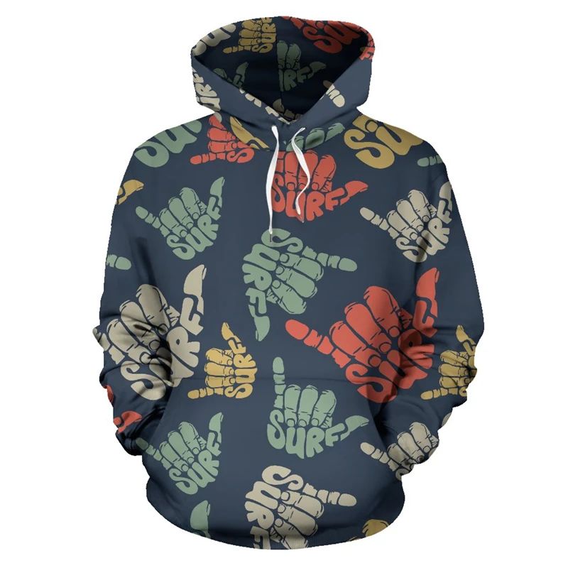 Surfing Skateboard Print Hoodie Men's Clothing Vintage Anchor Pattern Pullover Sweatshirt Sports Casual Street Oversized Hoodies