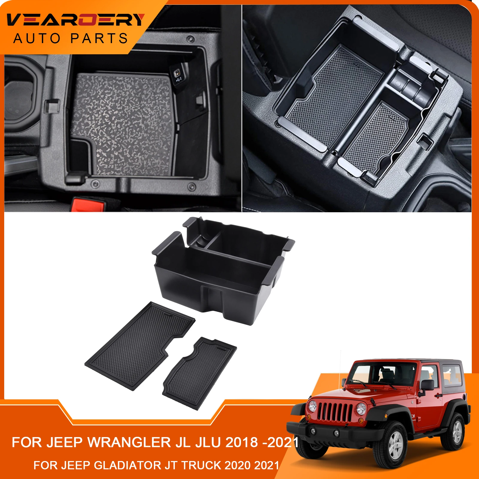 

For Jeep Wrangler JL JLU Gladiator JT Center Console Organizer Armrest Storage Box Pallet Container Holder Tray Cars 2018-2021