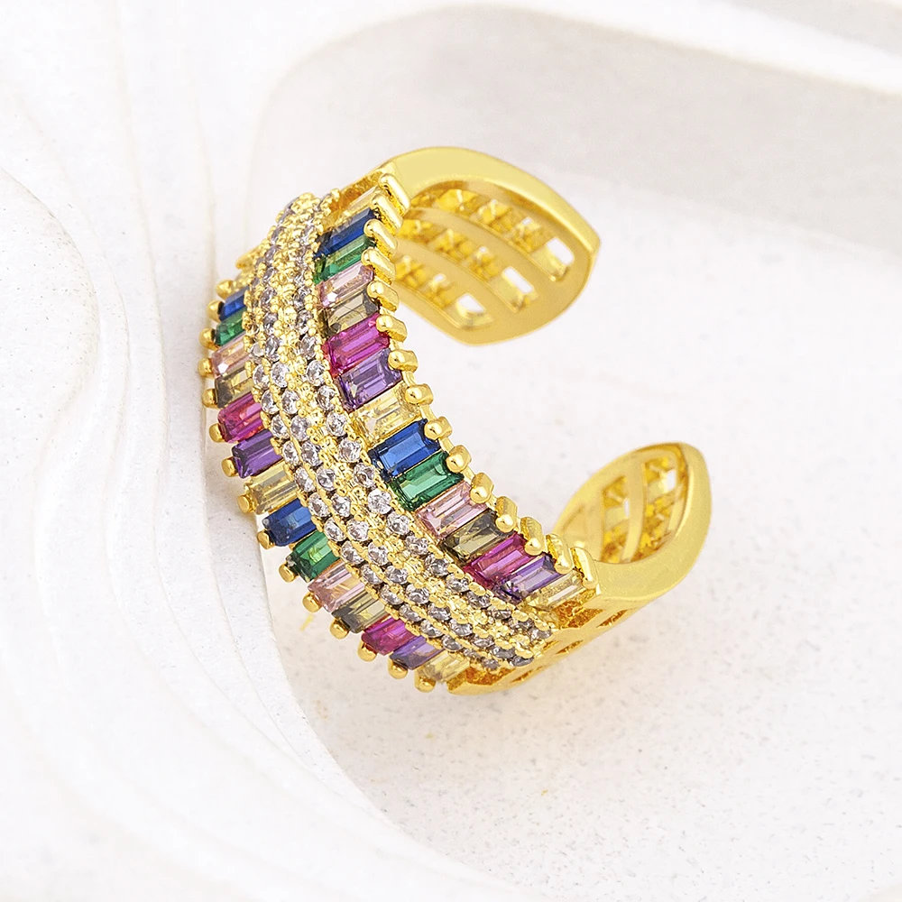 

AIBEF Rainbow Zircon Crystal Ring For Women Light Luxury Multicolor Fashion Rings Prom Party Gift Statement Jewelry