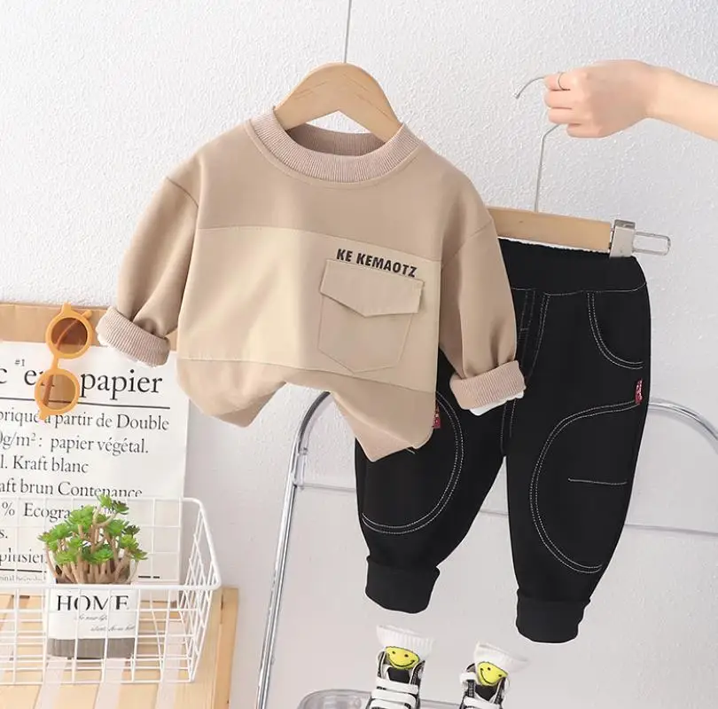 

Женские костюмы, модная Толстовка С Карманами и штаны для мальчиков, комплект из двух предметов, детская спортивная одежда, спортивные костюмы для мальчиков