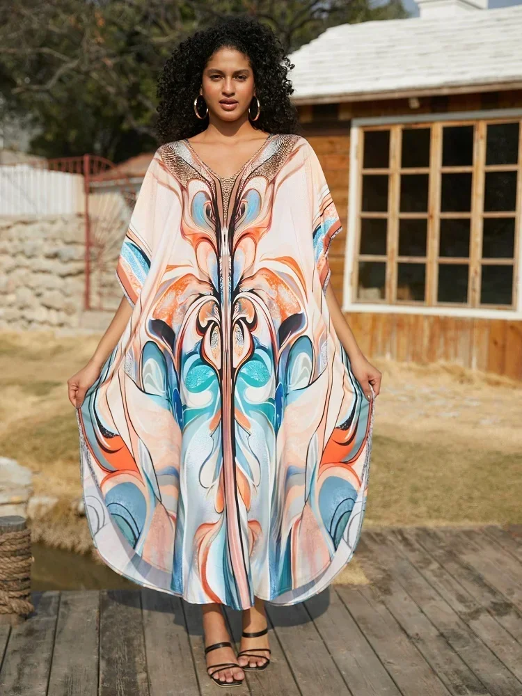 Женское платье с V-образным вырезом длинное пляжное в богемном стиле рукавом