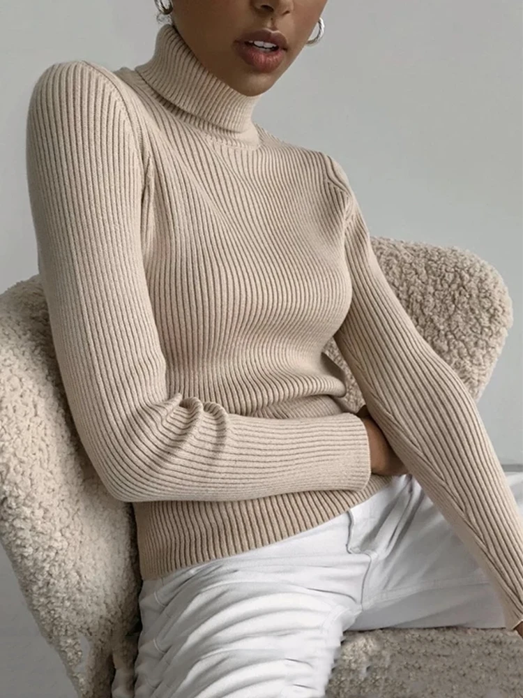 

2022 Basic Turtleneck Women Sweaters Autumn Winter Thick Warm Pullover Slim Tops Ribbed Knitted Sweater Jumper Soft Pull Female