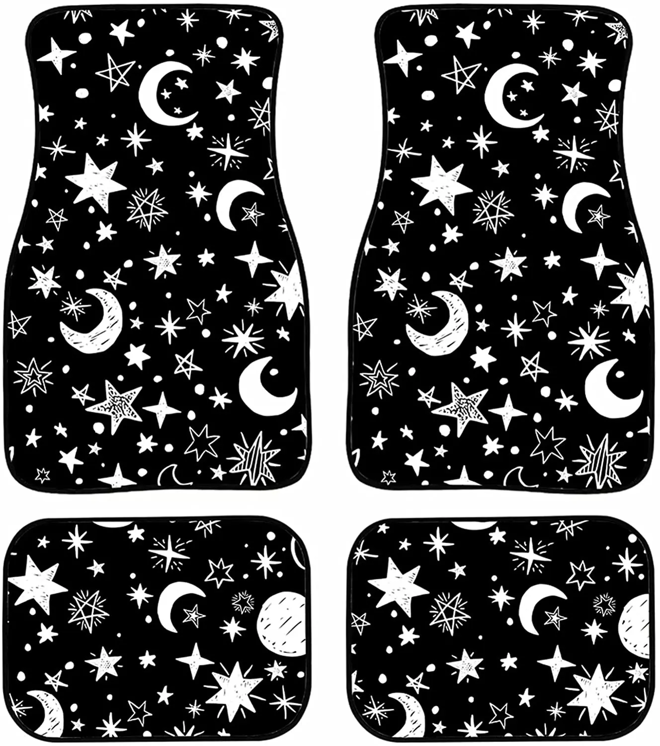 

Forchrinse Moon and Star Black Floor Mat All Weather Protection Heavy Duty Full Set Car Auto Carpet Floor Mats 4 Pieces Set