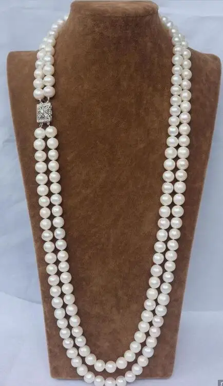 

Beautiful CHARMING NATURAL 2 ROW 9-10MM WHITE AAA++ AKOYA SOUTH SEA PEARL NECKLACE 23inch 24inch