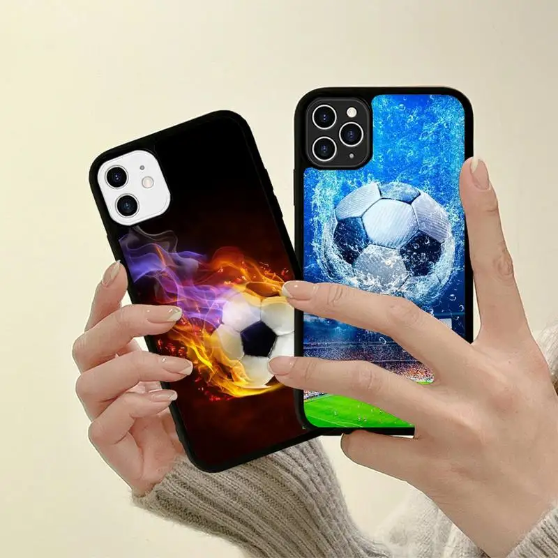 

Fire Football Phone Case Silicone PC+TPU Case for iPhone 11 12 13 Pro Max 8 7 6 Plus X SE XR Hard Fundas