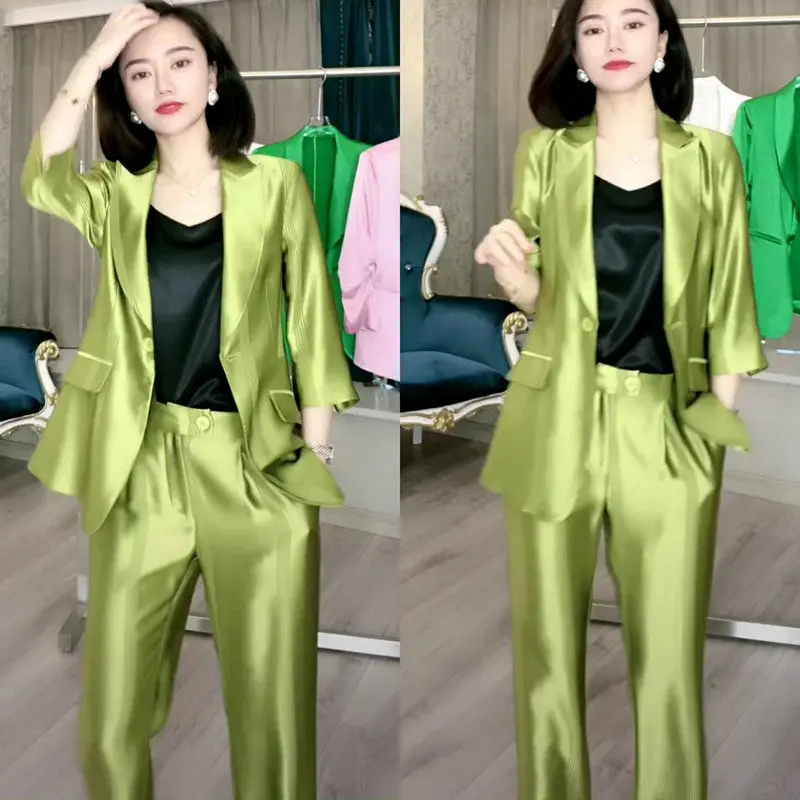 2022 New Korean Fashion Elegant Women's Pants Suit Office Blazer Jacket Leisure Trousers Two Piece Set Female Clothing J48