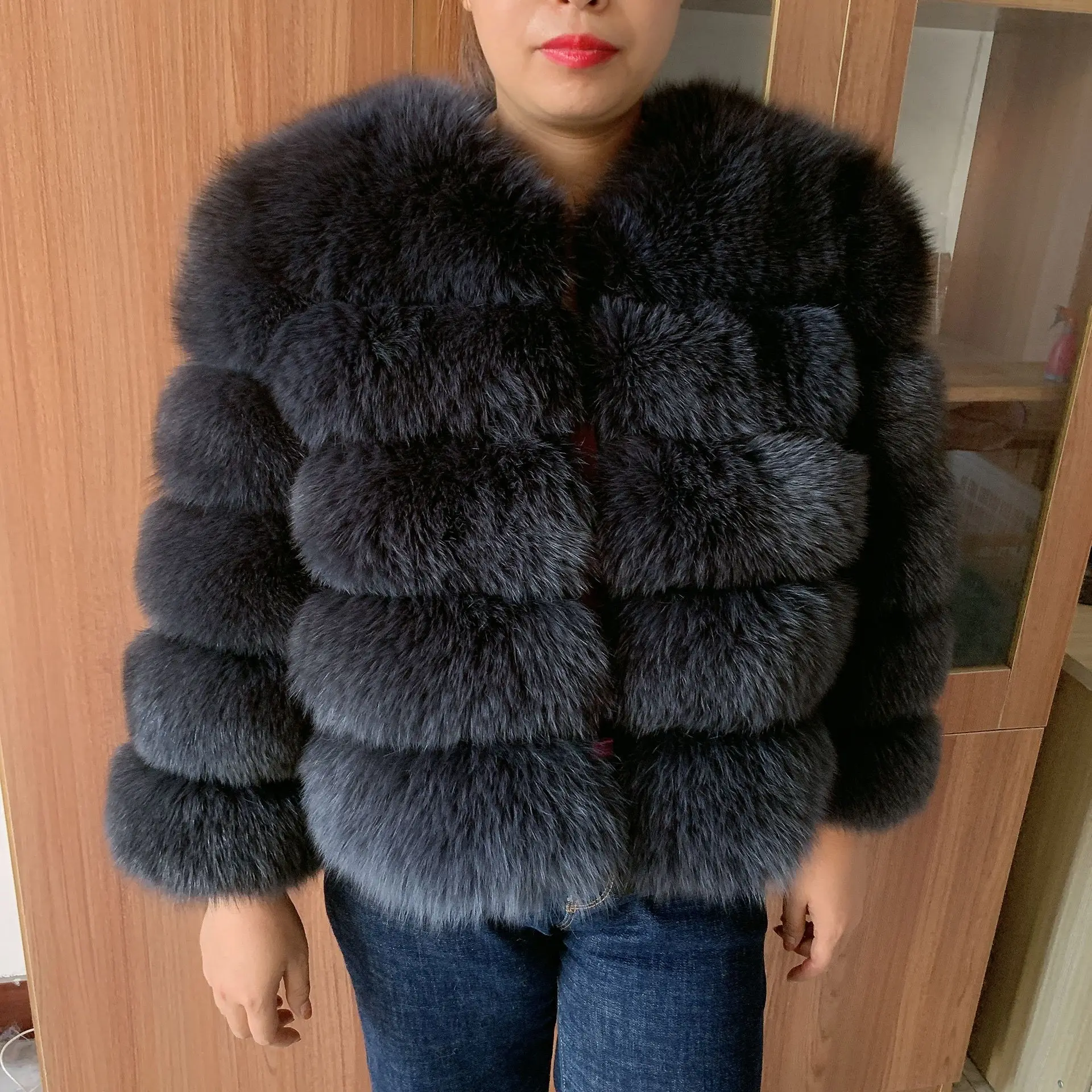 women new style real fur coat luxury winter coat jacket very warm fashion Authentic fox fur coat raccoon fur coat Free shipping enlarge
