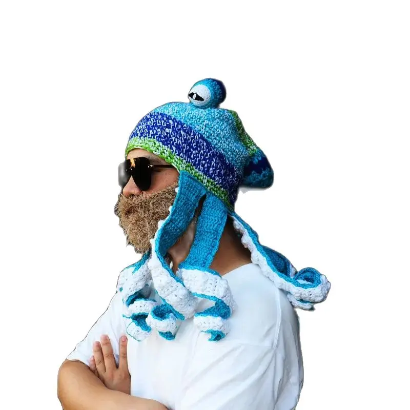 Креативная шапка-Осьминог Осень/Зима вязаная крючком забавная ручной работы для - Цена: 1670