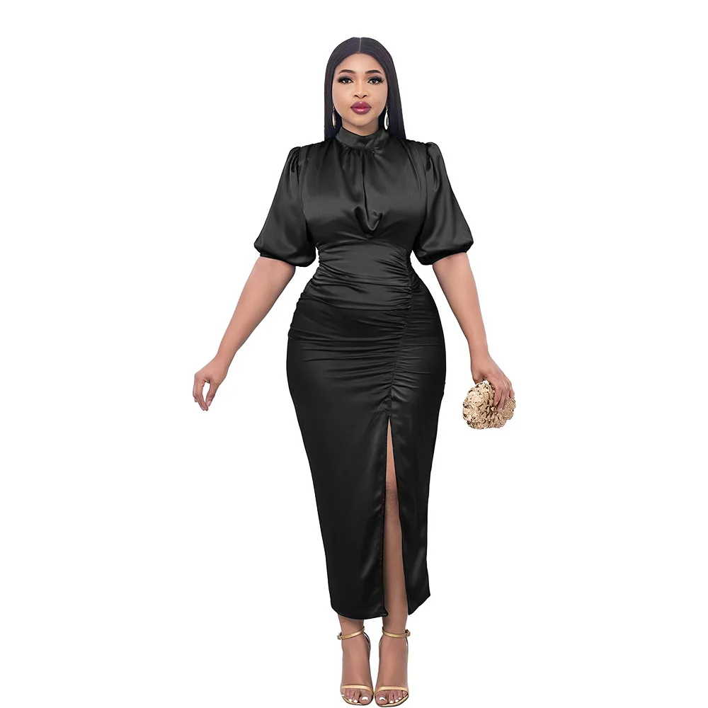 

Maxi Dress 2023 Spring Summer African Women Half Sleeve Solid Color Polyester Long Dress Dashiki African Clothes for Women