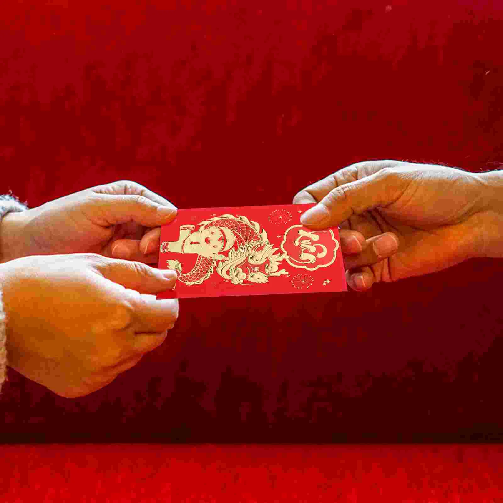 

12 Pcs Money Bag Red Envelopes Chinese Luck Lai Si Feng Spring Festival 2024 Pocket Paper Dragon Pattern