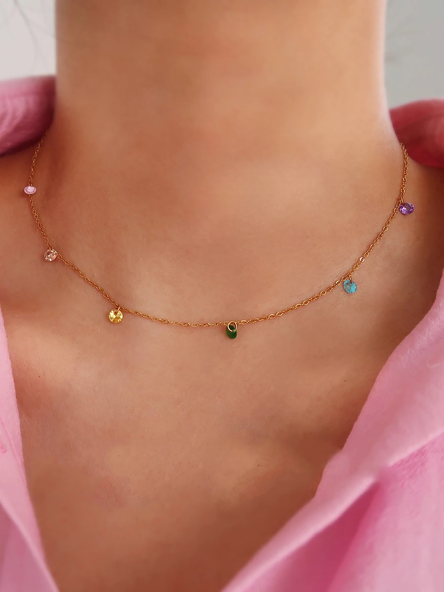 

Женское Ожерелье из нержавеющей стали с разноцветными камнями, изысканное ожерелье до ключиц, летняя бижутерия, новинка 2022