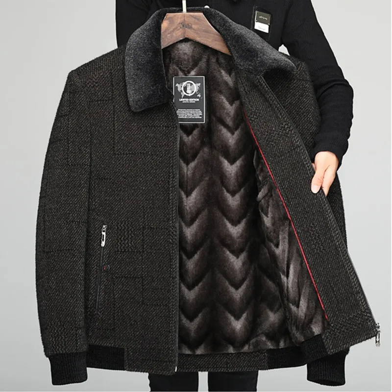 UHYTGF Middle Aged Elderly Dad Winter Parka Coat Mens Plush Thicken Cold Proof Warm Jacket Male Business Casual Men Overcoat 184