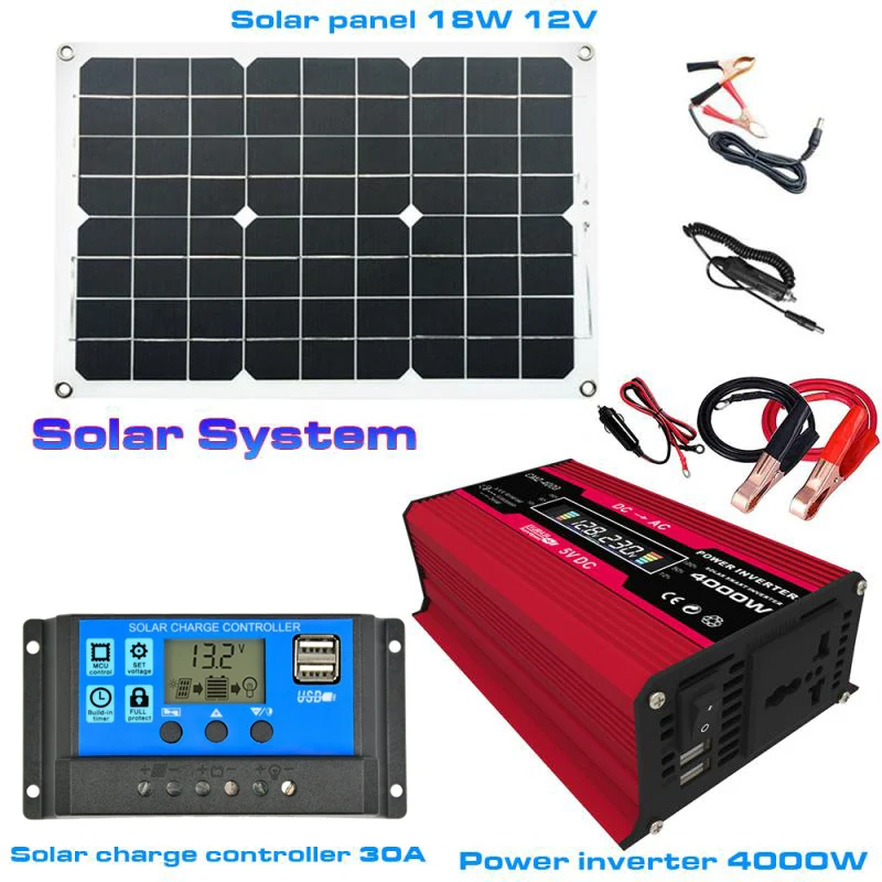 

2023 4000W Car Power Inverter Solar Panel System Kit 12V to 110V 220V With LED Display Voltage Transformer Modified Sine Wave