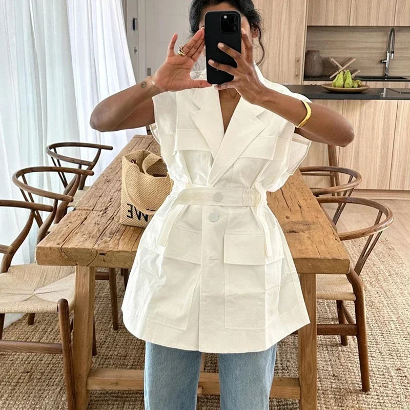 Женская рубашка без рукавов BWQ свободный однотонный кардиган с множеством