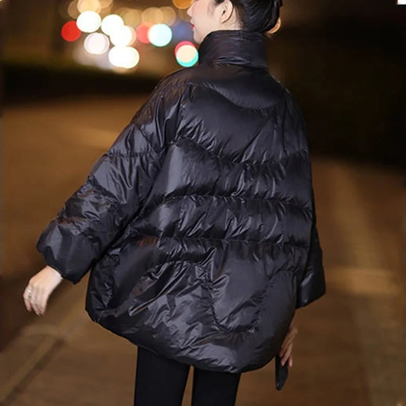 2022 Autumn and Winter Leisure Women's Down Cotton Padded Jacket Warmth Padded Bat Sleeves Stand-up Collar Loose Jacket Women