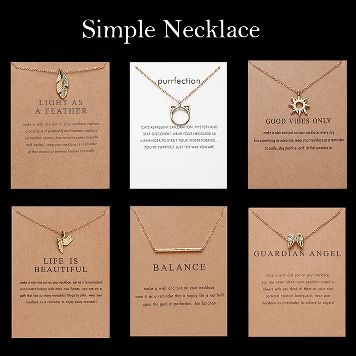 Fashion Simple Gold Color Chain Necklace Cute Cat Bird Sun Leaf Angel Wings Pendant Necklace for Women Party Jewelry Accessories