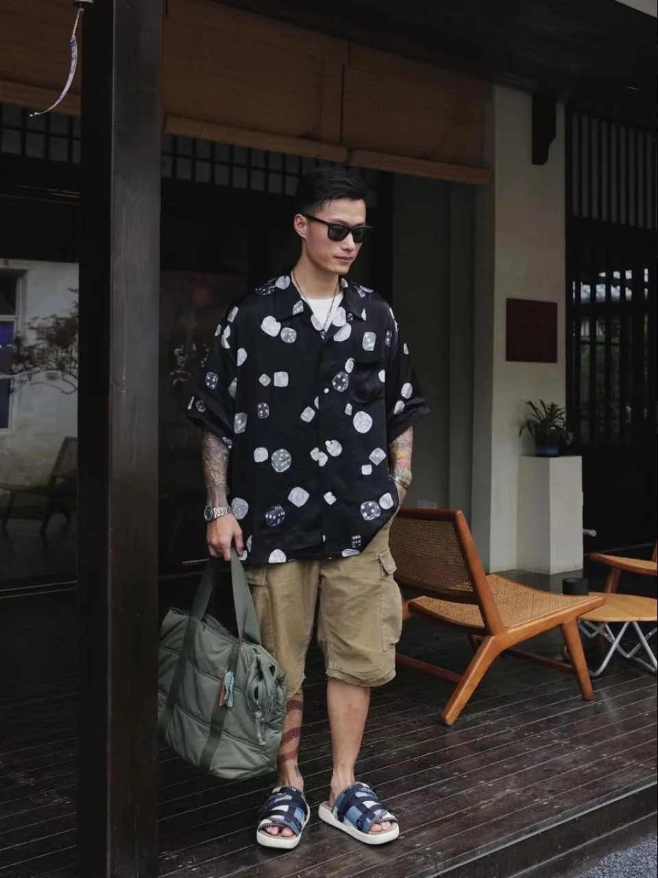 Мужская рубашка с короткими рукавами VISVIM FIL 21SS WALLIS фиолетовая Nakamura повседневный