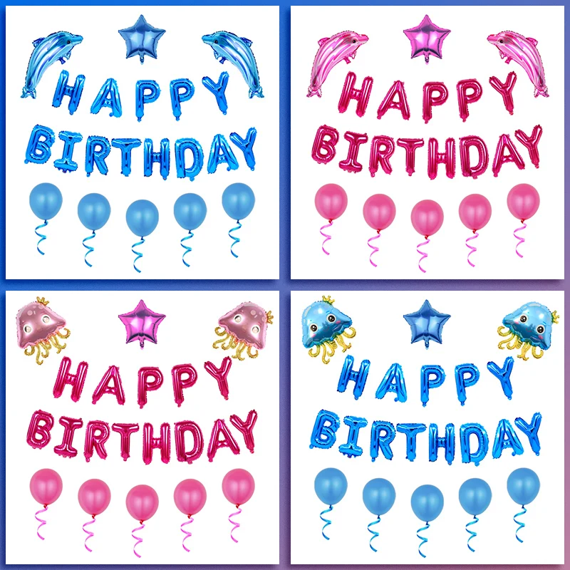 

Океанские фотообои для детей, воздушные шары на день рождения, фотографические шары, баннер, дельфин, морской лошадь, осьминог, воздушные ша...