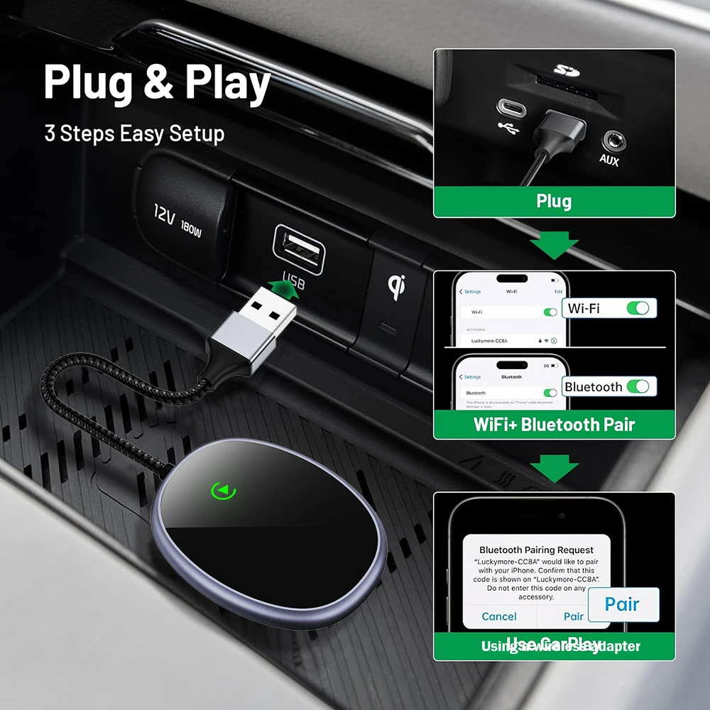 Беспроводной кабель Carplay с ИИ-коробкой беспроводной адаптер Carpay подключи и