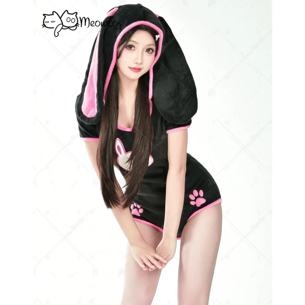 Женский комплект нижнего белья Meowcos черный пушистый Облегающий комбинезон с