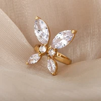 srcoi korean gorgeous clear zircon butterfly opening rings for women creative blings cz stone anniversary weddings rings
