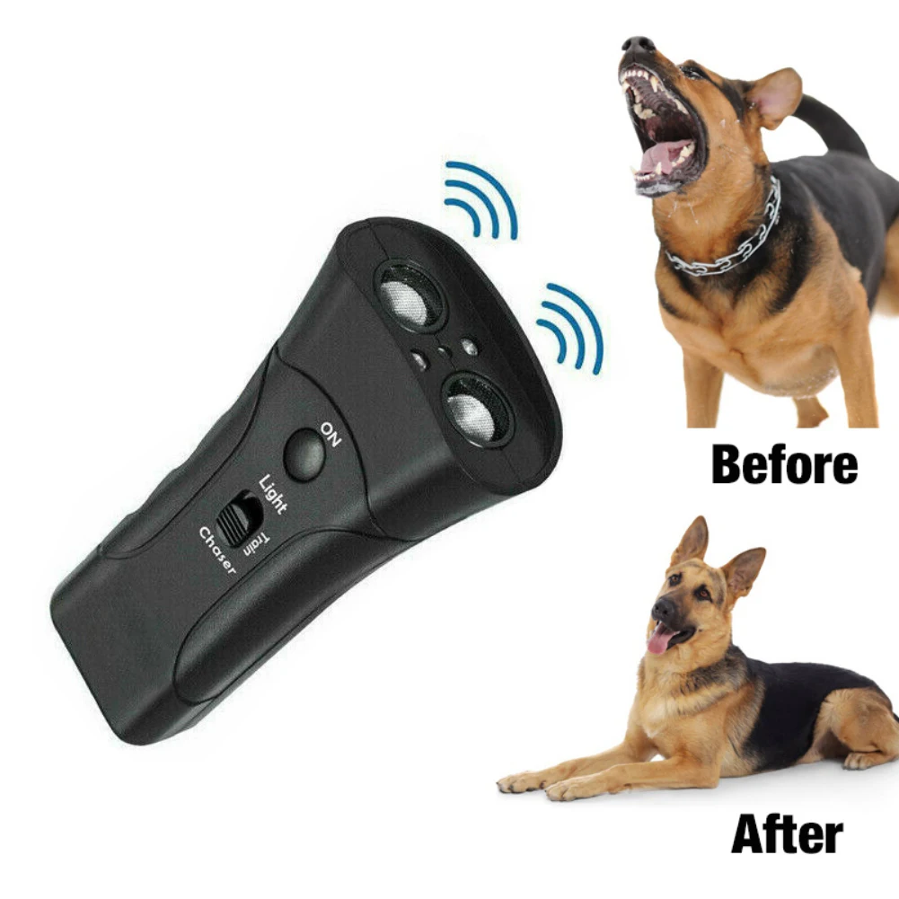 

Pet Anti Dog Barking Stop Barking Dog Trainer LED Light Ultrasonic Gentle Chase Training Double Head Trumpet Anti Barking Device