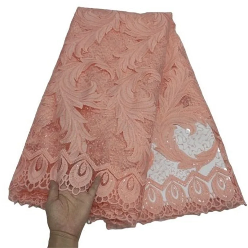 

Африканская кружевная ткань 2023, розовая Высококачественная маленькая нигерийская сетчатая кружевная Тюлевая сетчатая ткань для свадебног...