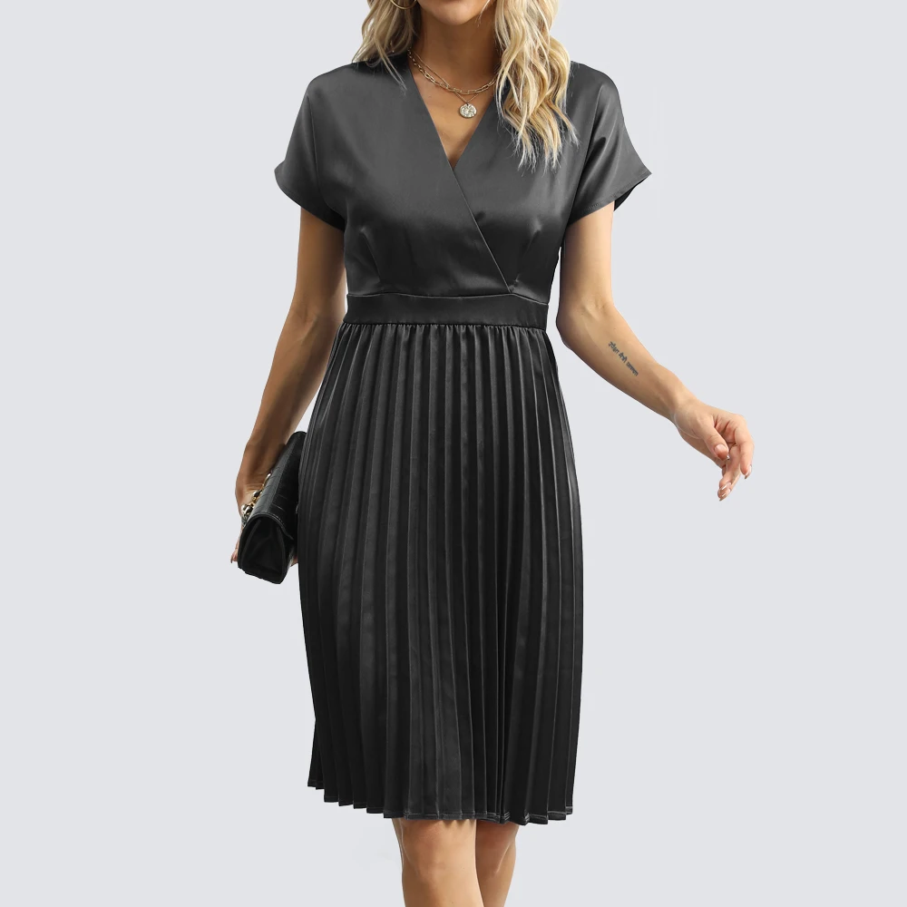 Летние женские модные однотонные плиссированные платья официальное коктейльное