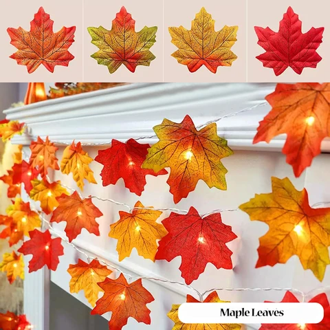 Светодиодная Осенняя гирлянда с кленовыми листьями и тыквой, 1,5 м/3 м